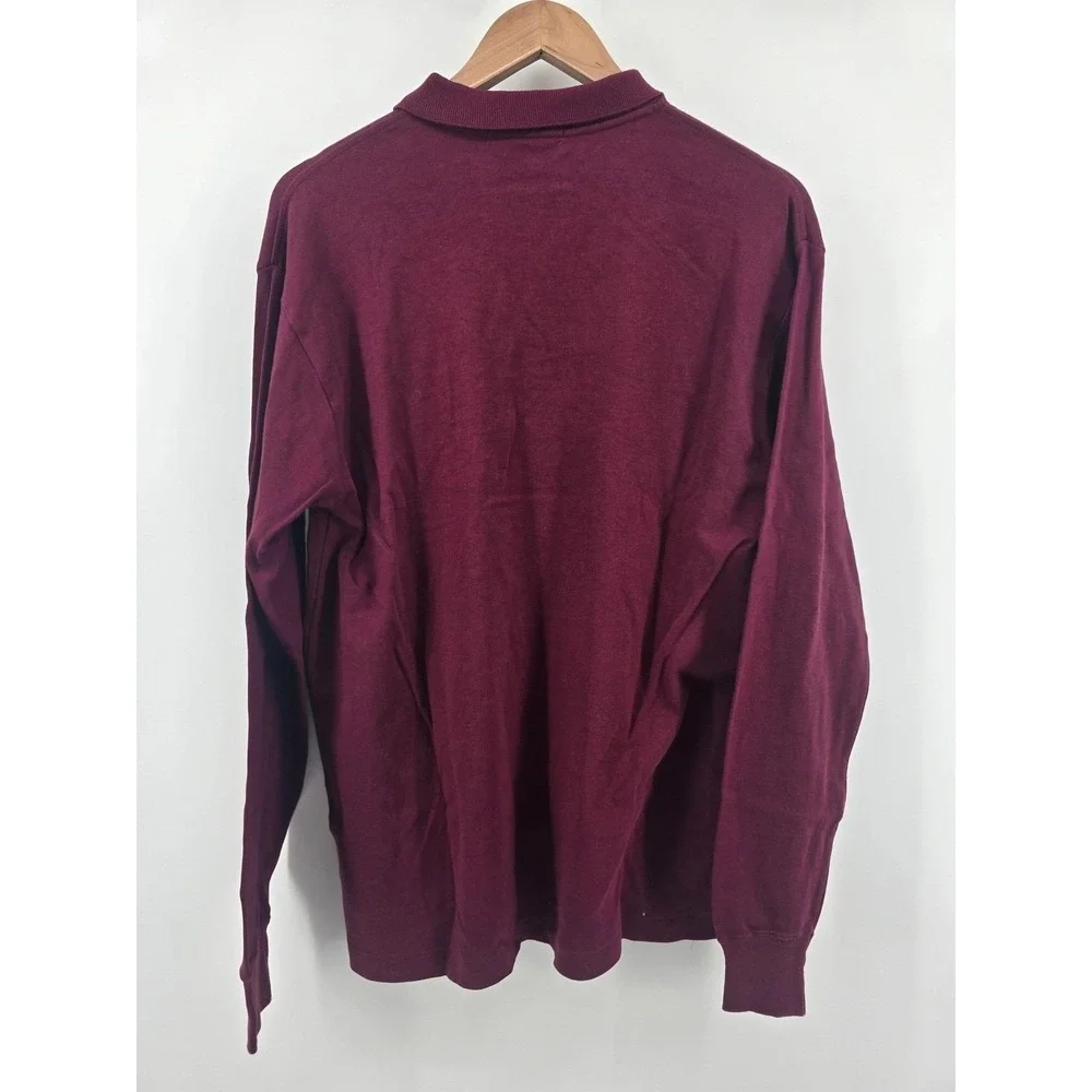 Ralph Lauren Polo Shirt Men L Burgundy Long Sleeve Equestrian Flap Pocket Cotton